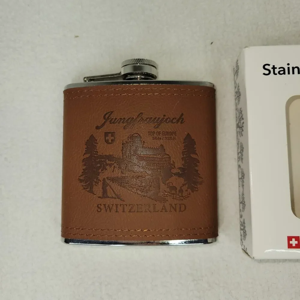 Switzerland Flag Stainless Steel Hip Flask 6oz Alcohol Drinking Travel Carry